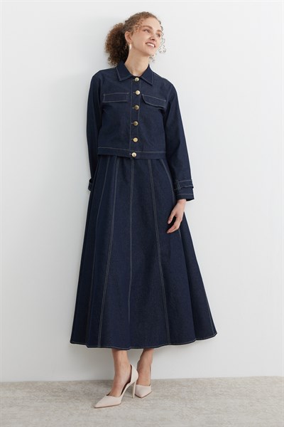 Dikiş Detaylı Ceketli Jile Takım Lacivert