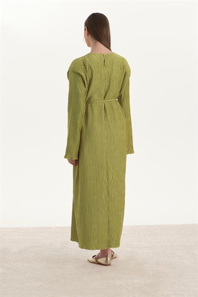 Dokulu Saten Elbise Olive