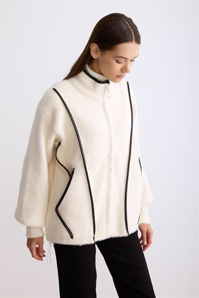 Fermuarlı Angora Hırka Bej