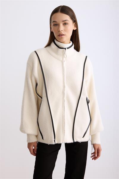 Fermuarlı Angora Hırka Bej