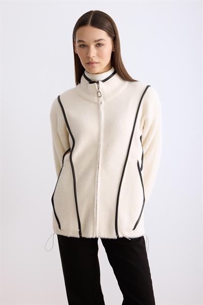 Fermuarlı Angora Hırka Bej