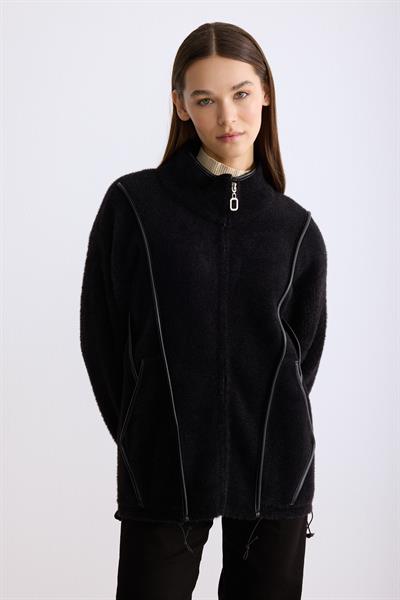 Fermuarlı Angora Hırka Siyah