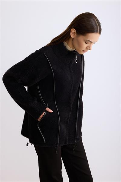 Fermuarlı Angora Hırka Siyah