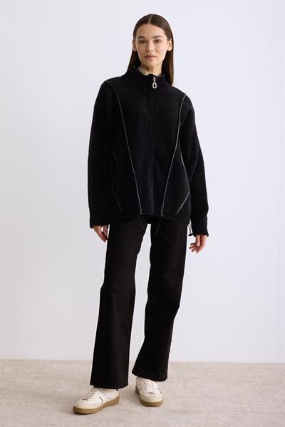 Fermuarlı Angora Hırka Siyah