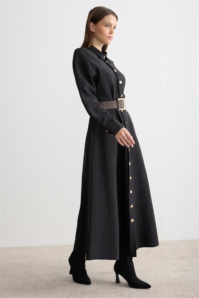 Gömlek Yaka Kemerli Elbise Siyah