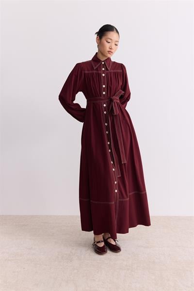 Ham Keten Elbise (Seyyar İçlikli) Bordo
