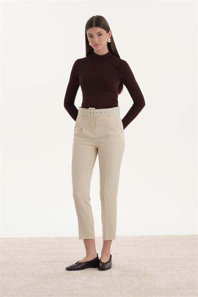 Kemerli Kalem Pantolon Bej