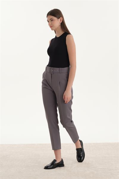 Kemerli Kalem Pantolon Gri
