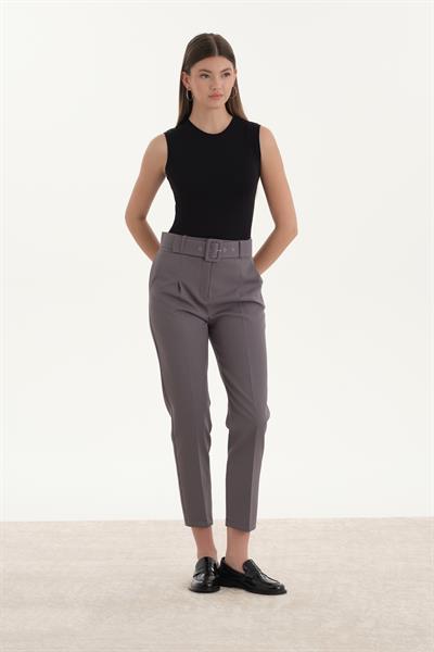 Kemerli Kalem Pantolon Gri