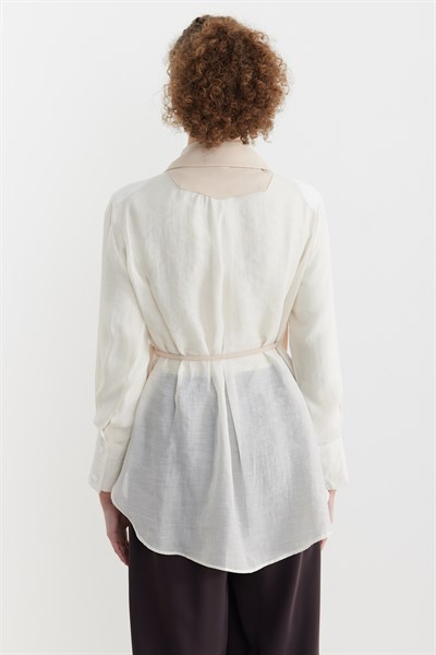 Kruvaze Şifon Bağlamalı Ceket Bej