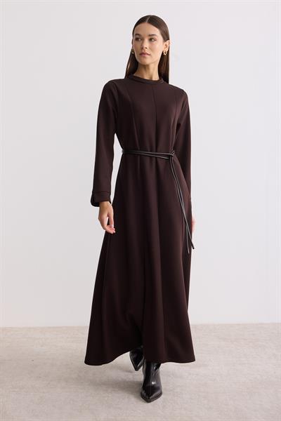 Modal Kumaş A Form Elbise Acı Kahverengi