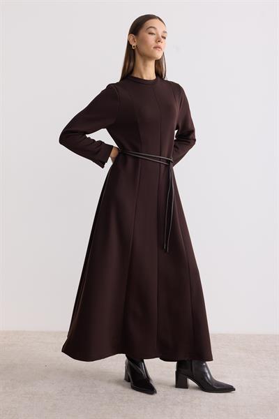 Modal Kumaş A Form Elbise Acı Kahverengi