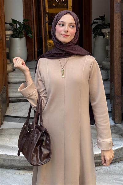 Modal Kumaş A Form Elbise Bej