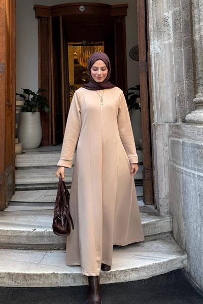 Modal Kumaş A Form Elbise Bej