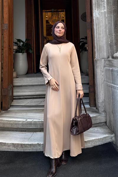 Modal Kumaş A Form Elbise Bej