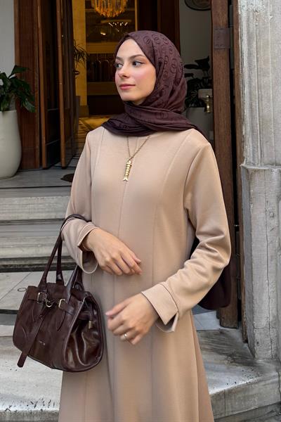 Modal Kumaş A Form Elbise Bej