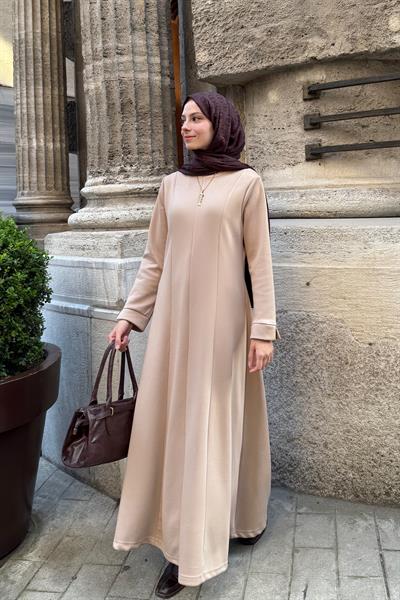 Modal Kumaş A Form Elbise Bej