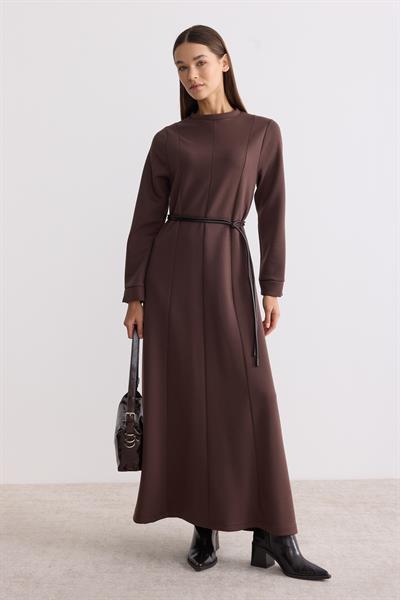 Modal Kumaş A Form Elbise Mocha