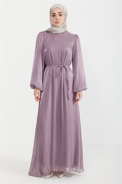 Organze Saten Kalem Elbise Lavanta