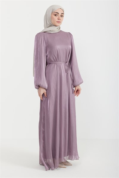 Organze Saten Kalem Elbise Lavanta