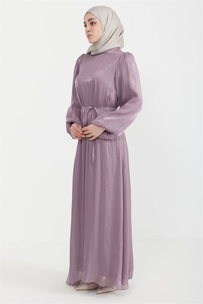 Organze Saten Kalem Elbise Lavanta