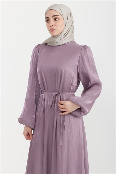 Organze Saten Kalem Elbise Lavanta