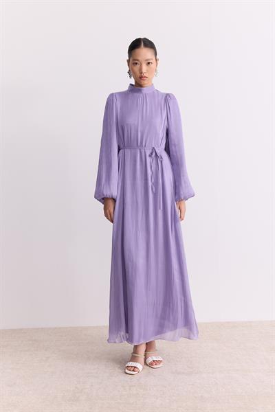 Organze Saten Kalem Elbise Lila
