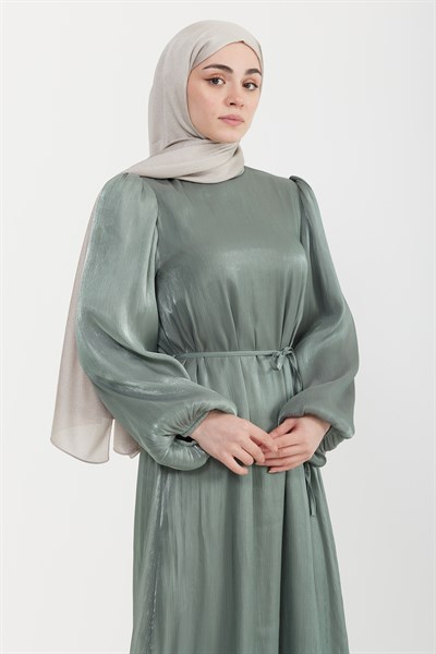 Organze Saten Kalem Elbise Mint Yeşili
