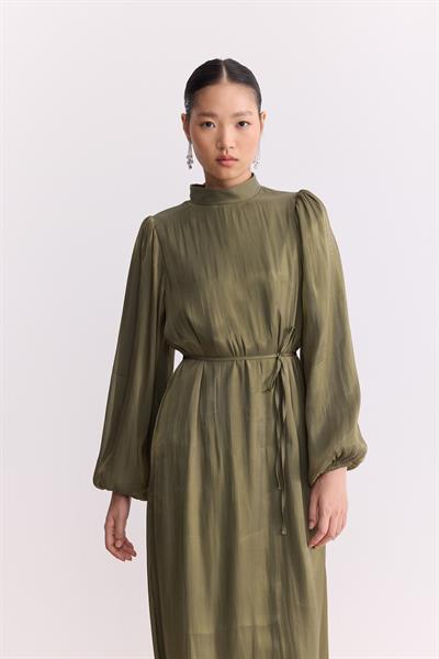 Organze Saten Kalem Elbise Olive