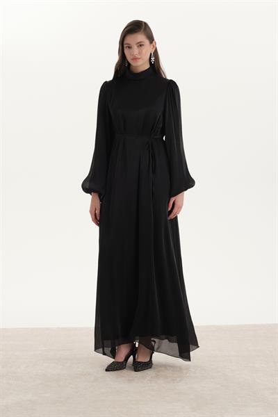 Organze Saten Kalem Elbise Siyah