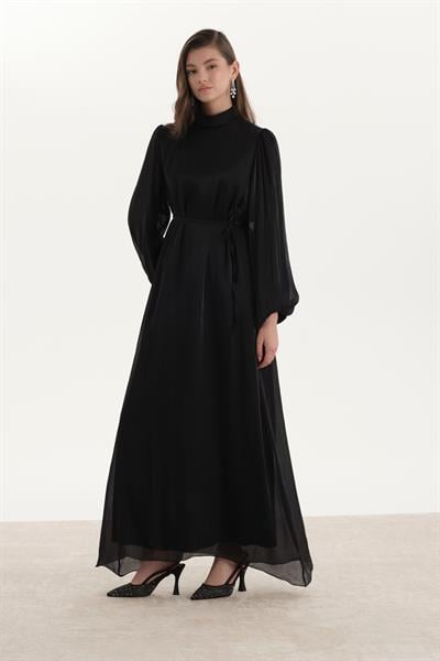 Organze Saten Kalem Elbise Siyah