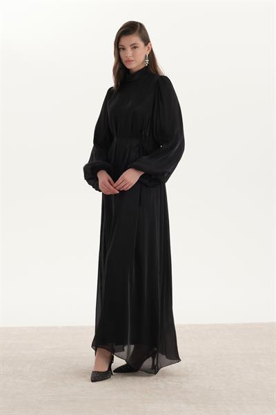Organze Saten Kalem Elbise Siyah