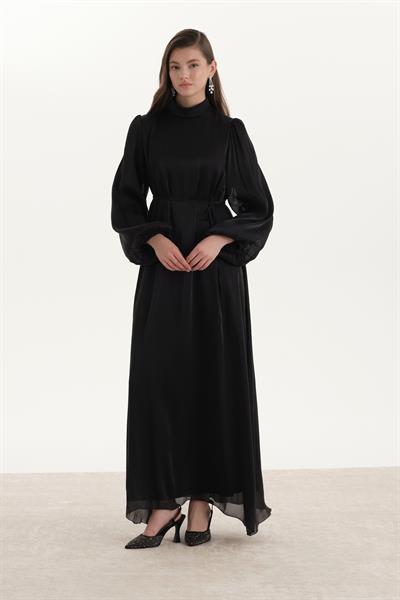 Organze Saten Kalem Elbise Siyah