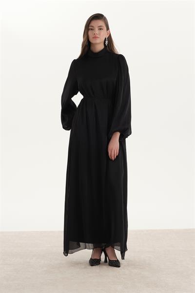 Organze Saten Kalem Elbise Siyah