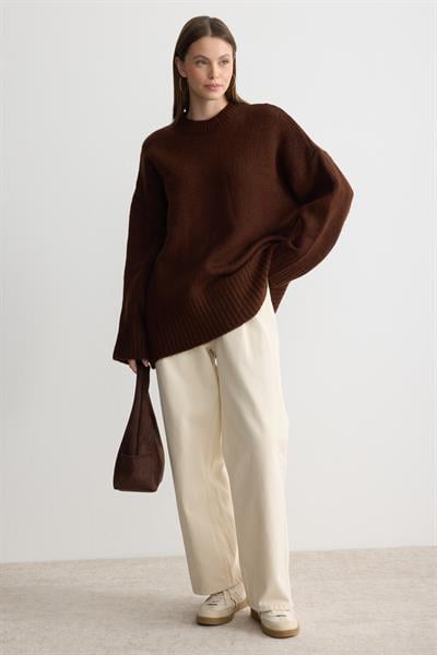 Oversize Triko Kazak Acı Kahverengi