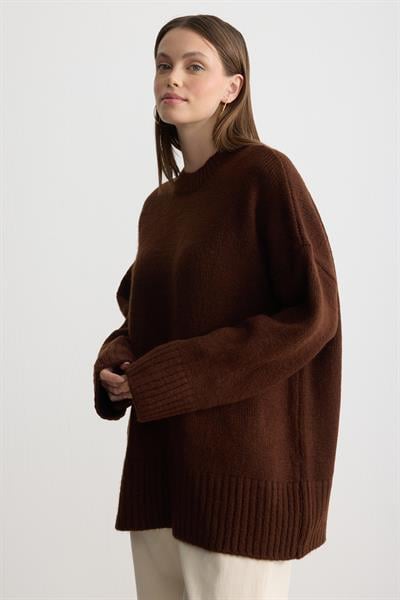 Oversize Triko Kazak Acı Kahverengi