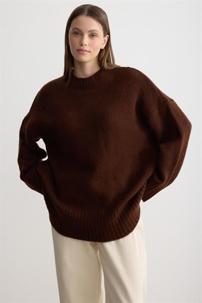 Oversize Triko Kazak Acı Kahverengi