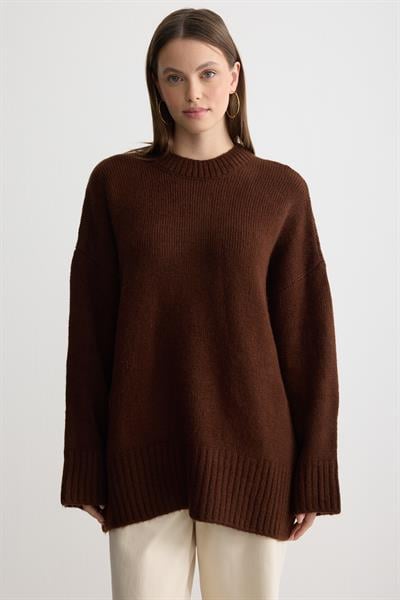 Oversize Triko Kazak Acı Kahverengi