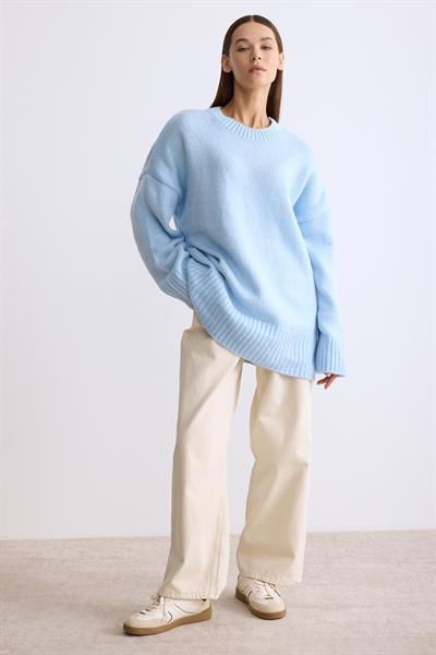 Oversize Triko Kazak Açık Mavi