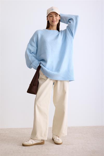 Oversize Triko Kazak Açık Mavi