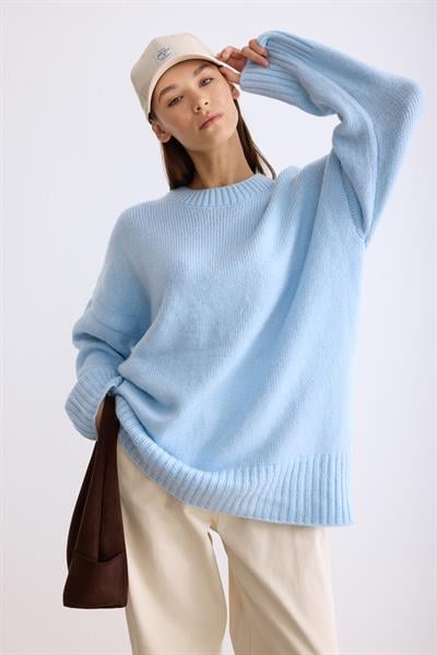 Oversize Triko Kazak Açık Mavi