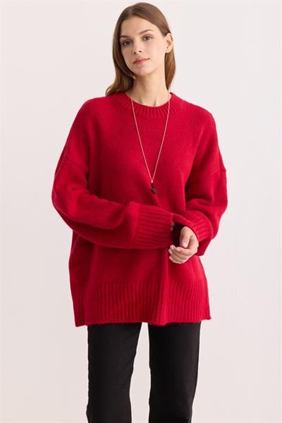 Oversize Triko Kazak Kırmızı