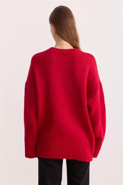 Oversize Triko Kazak Kırmızı