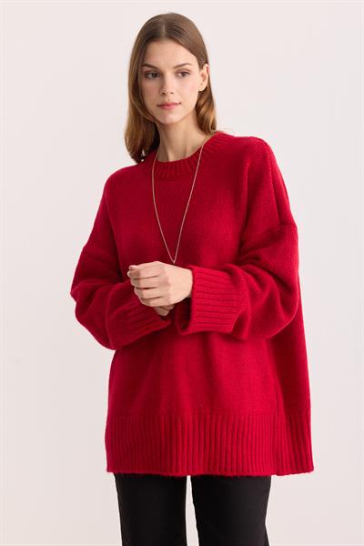 Oversize Triko Kazak Kırmızı