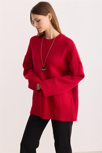 Oversize Triko Kazak Kırmızı