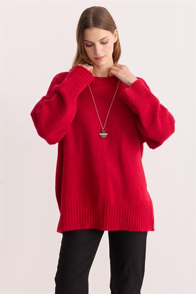 Oversize Triko Kazak Kırmızı