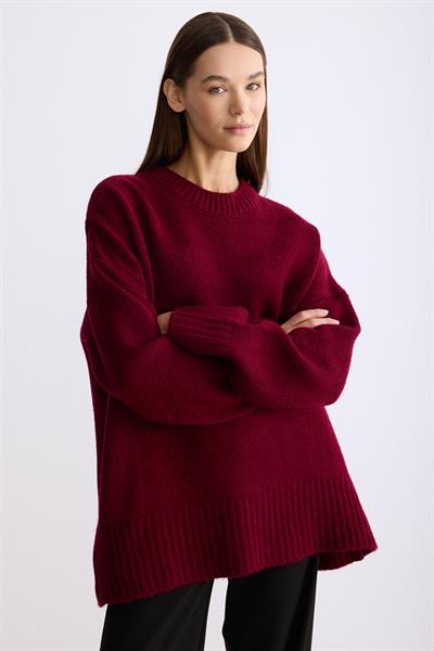 Oversize Triko Kazak Vişne