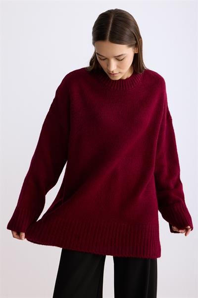 Oversize Triko Kazak Vişne