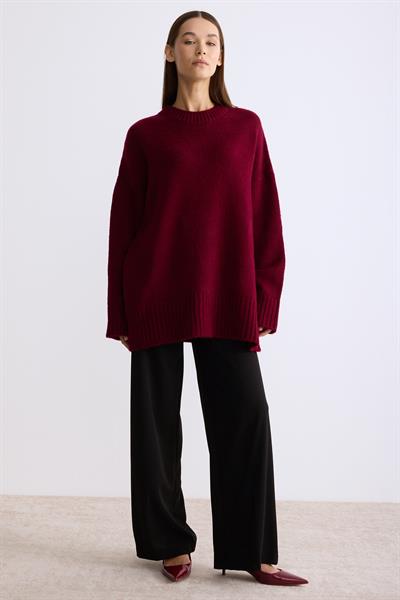 Oversize Triko Kazak Vişne