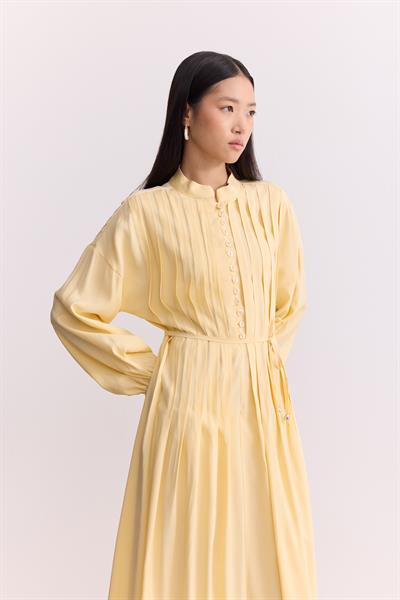 Qupra Tensel Kumaş Nervürlü Elbise Butter Yellow